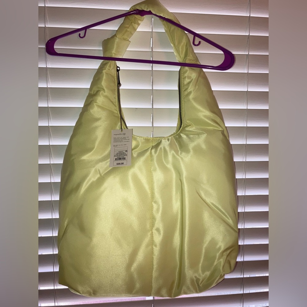 Lime Yellow Knotted Zip Closure Crossbody Puffer Bag - Picture 4 of 5